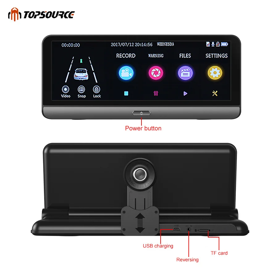 Автомобильный видеорегистратор TOPSOURCE 8 дюймов HD 1080 P двойной объектив камера авто