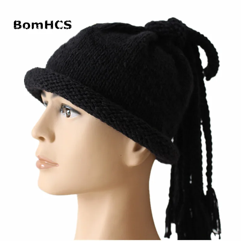 BomHCS Funny Braid Beanie 100% Handmade Knit Hat Winter Novetly Halloween Gift