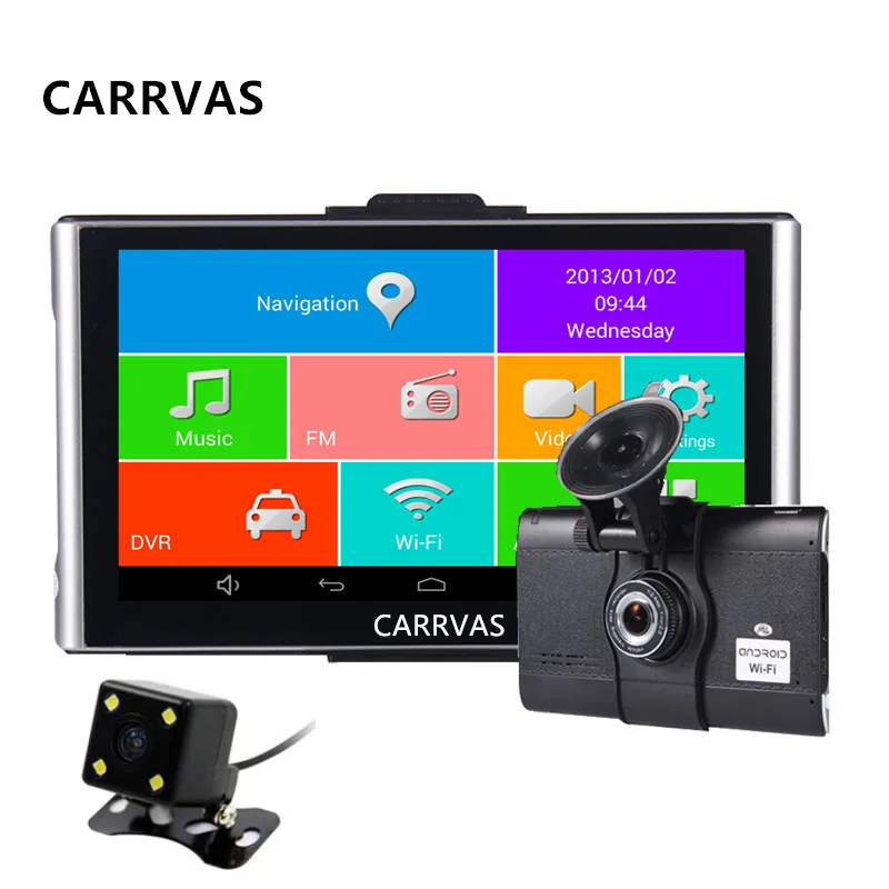 CARRVAS 7 дюймов Автомобильный gps навигатор Android 4.4.2 MTK8127 wifi/FM/Bluetooth/HD 1080P Автомобильный видеорегистратор Камера заднего вида 8G Flash