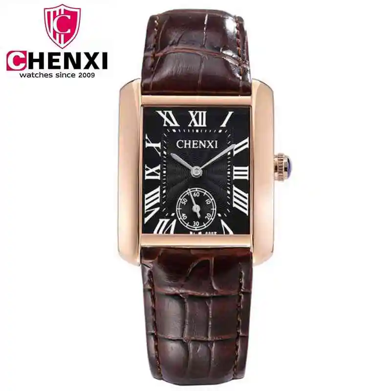 

CHENXI Brand Casual Couple Watch Gold Square Quartz Small Dial Work Watches Men Women Quality Leather strap Relogios Femininos