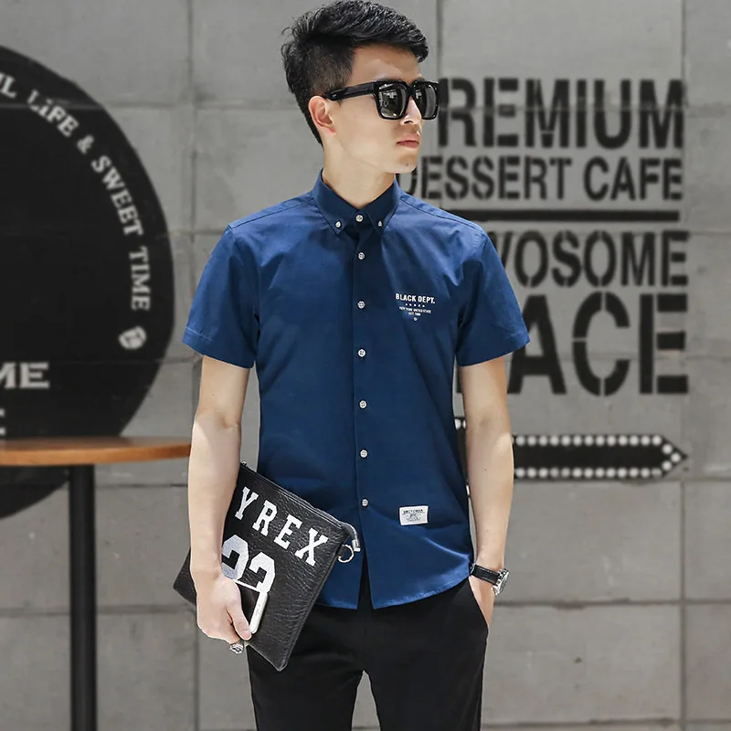 

iRicheraf High Quality Plus Size M-5XL Mens Shirts Casual Slim Fit Korean Style Short Sleeve Shirts For Summer Black White Blue