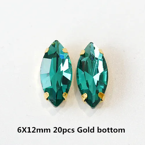 6x12mm 20pcs Стразы смешанной формы с синим цирконом, круглые, Пришивные, с золотым клешом, пришивные стразы с плоским основанием для украшения одежды Y3505 - Цвет: 6x12mm 20pcs