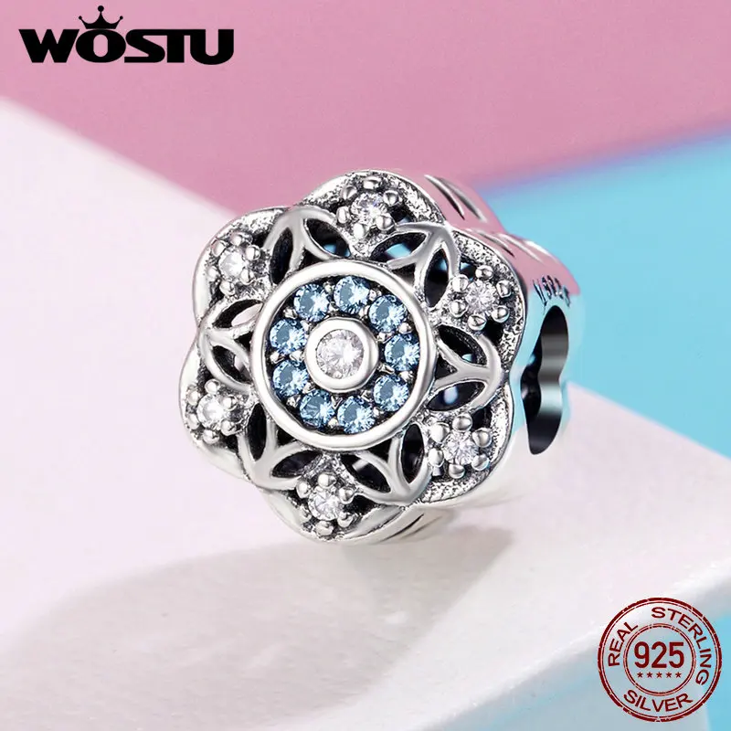 WOSTU настоящий 925 пробы Серебряный загадка цветок бусины подходят WST браслет DIY