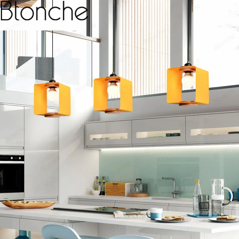 Beste Moderne Cube Hanglampen Nordic Industriële Veranderende Lamp Voor Woonkamer Bar Slaapkamer Houten Luminarias Macarons Ontwerp Lichten