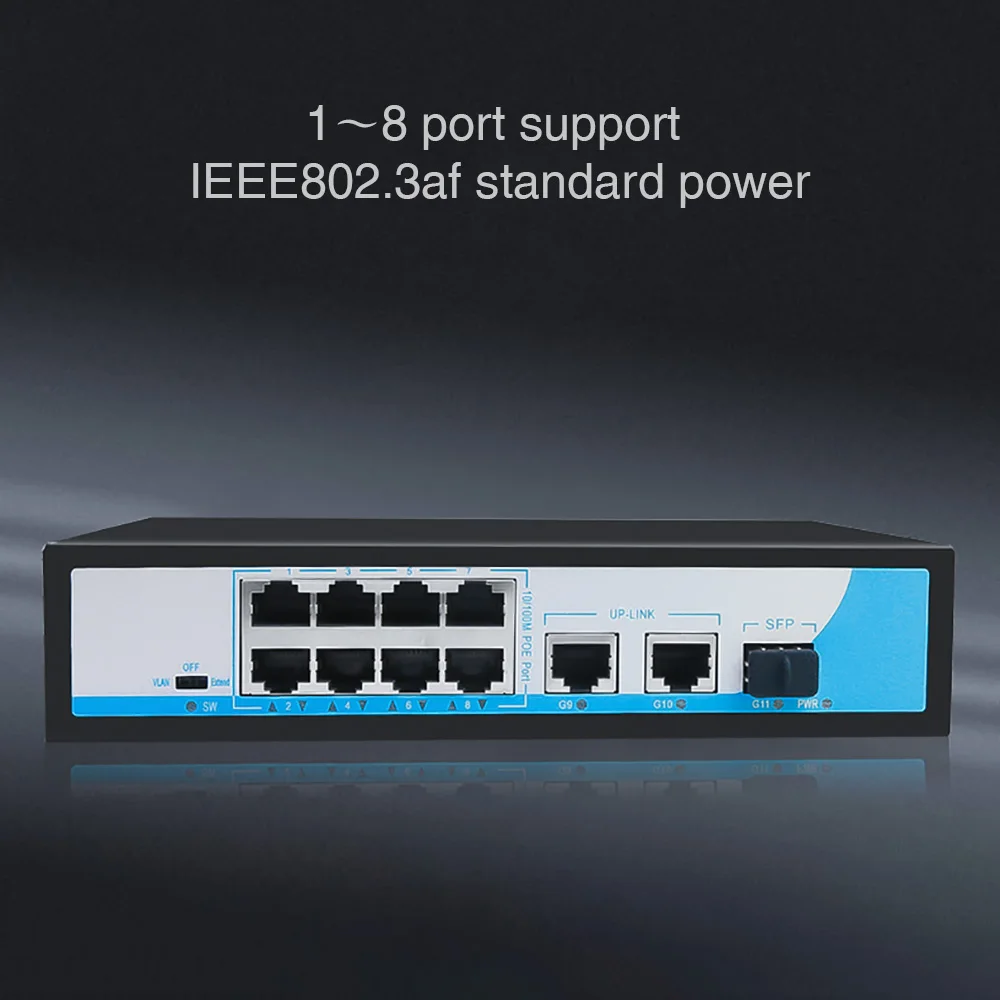 Сетевой коммутатор Ethernet с 8 портами POE 100 Мбит/с + 2*10/100/1000 м переключатель Uplink 1*1000