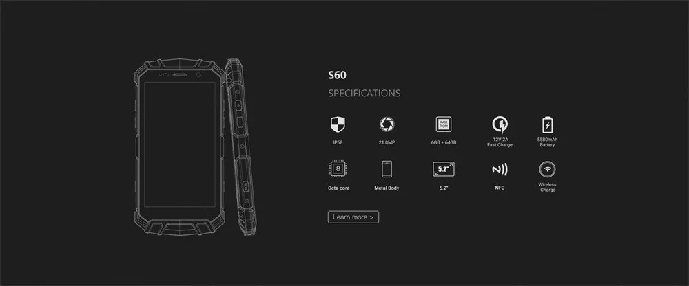 DOOGEE S60 5,2 дюймов IP68 6 ГБ ОЗУ 64 Гб ПЗУ Восьмиядерный 2,5 ГГц 4G смартфон S.14