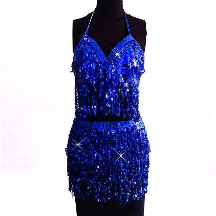 Sapphire Blue Set AKYZO Сексуальные Блестки драпированные детали 2 шт. Юбки наборы Блестящий женский шнурок 2 шт. пляжный фестиваль Клубная одежда укороченный топ - Цвет: Sapphire Blue Set