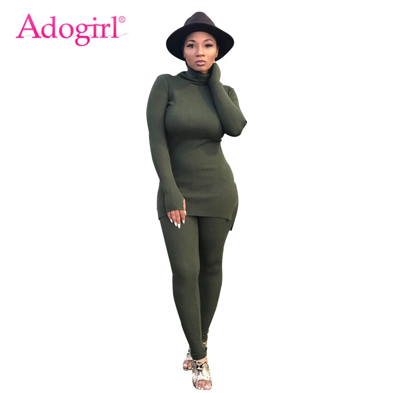 Однотонный хлопковый Csual комплект Adogirl из двух предметов Длинный Облегающий топ с