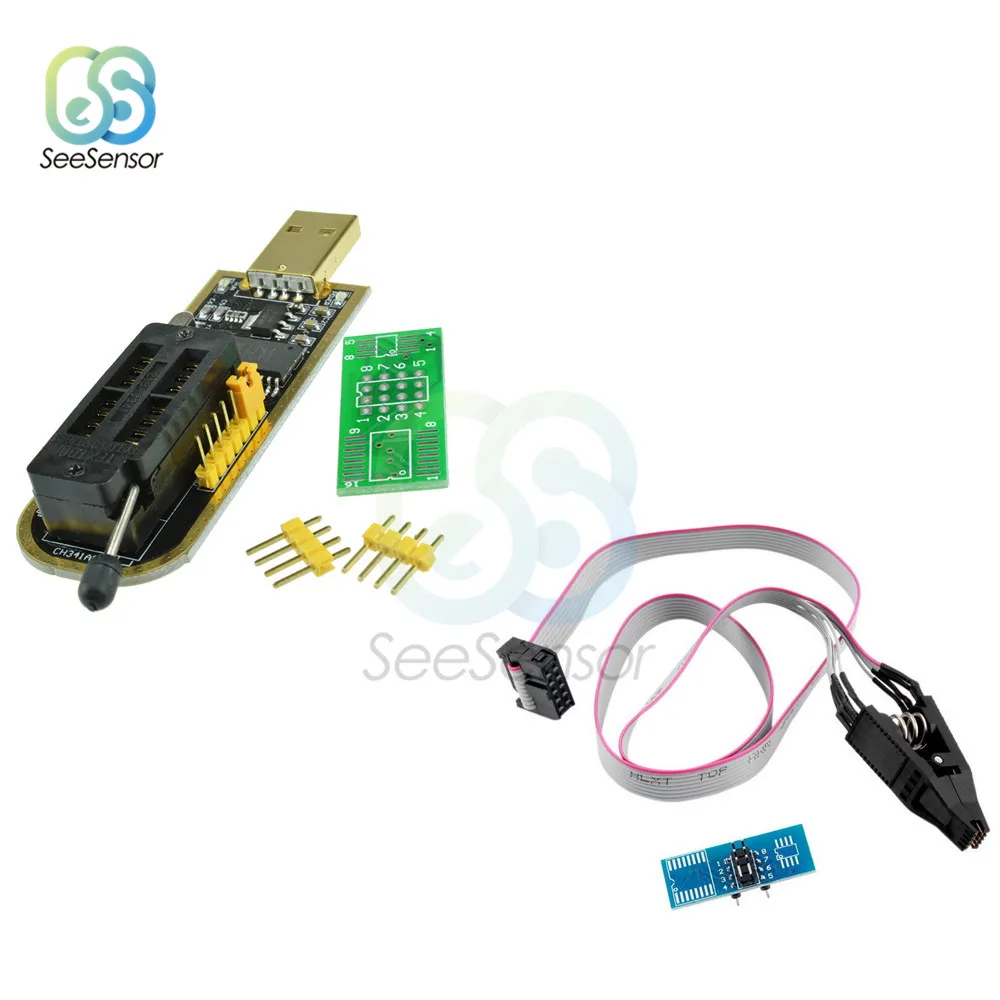 Black and Chip Clip CH340 CH341A биос USB программатор SOP8 флэш-чип IC тестовый зажим программатор IC Разъем адаптер 24/25XX SPI флэш-чип EEPROM - Цвет: Black and Chip Clip