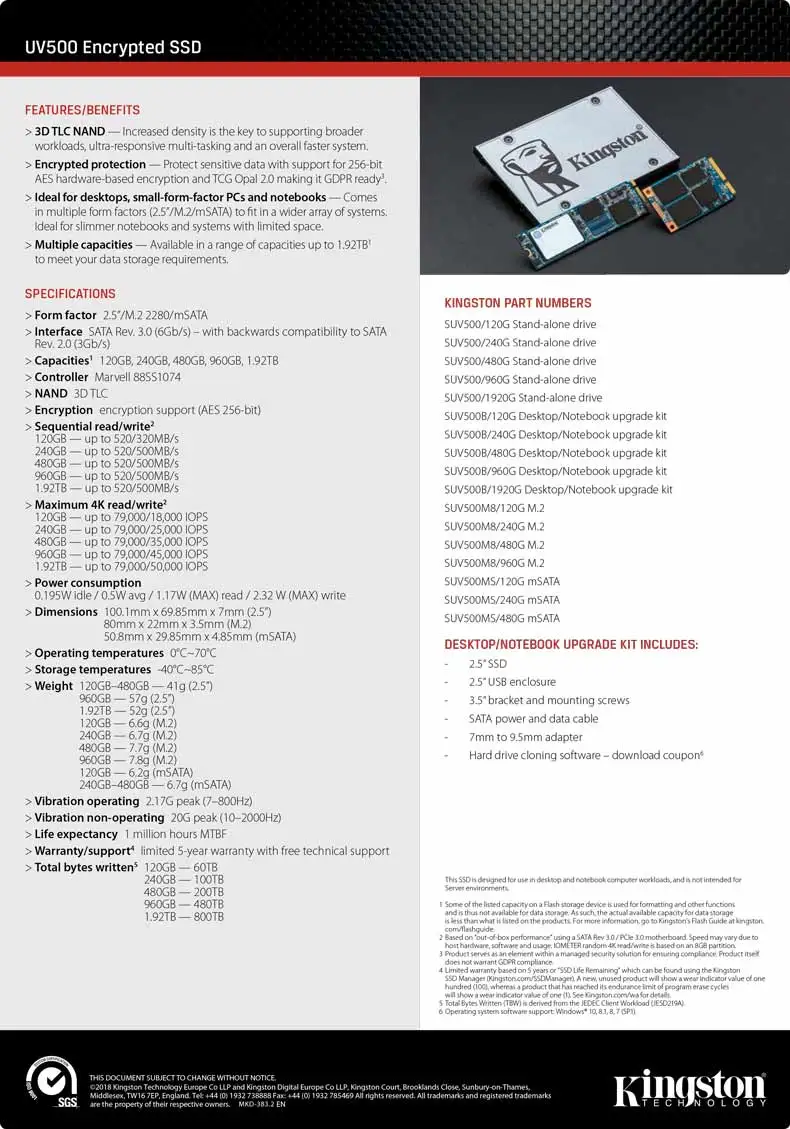Kingston 120 ГБ SSD 240 ГБ UV500 480 ГБ 2," Внутренний твердотельный накопитель SATA III HDD жесткий диск HD ssd ноутбук PC sata3 ssd 240 ГБ