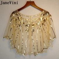 janevini gold sequined wedding cape formal dress bolero short shrug wraps stoles shiny white women shawl jacket piumino donna