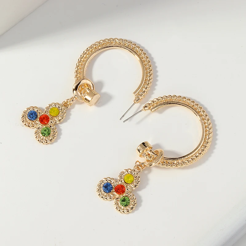 8Seasons New Fashion Gold Color Drop Earrings C-Shape Multicolor Rhinestone For Women Party Jewelry 65mm x 32mm 1 Pair | Украшения и