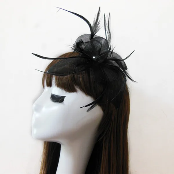 

Fashion Feather Hair Fascinator Hair Clip Wedding Party Bride Woman Girls Flower Hair accessories Mini Top Hat 6 Colors