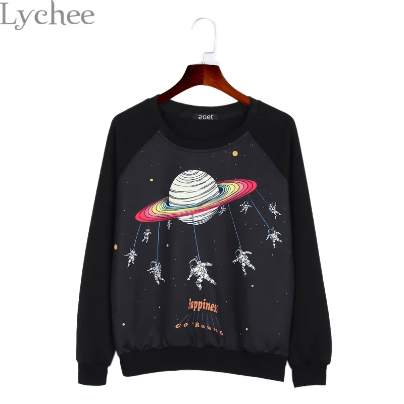 Женский свитшот Lychee в стиле Харадзюку пуловер с принтом астронавта Сатурна