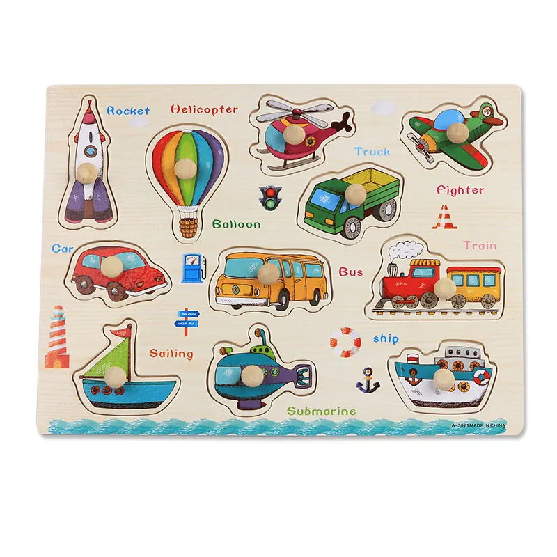 A3021 Детские игрушки Монтессори Деревянные головоломки/ручной захват доска раннего образования головоломки игрушки мультфильм автомобиль/Морские животные головоломки Детский подарок - Цвет: A3021
