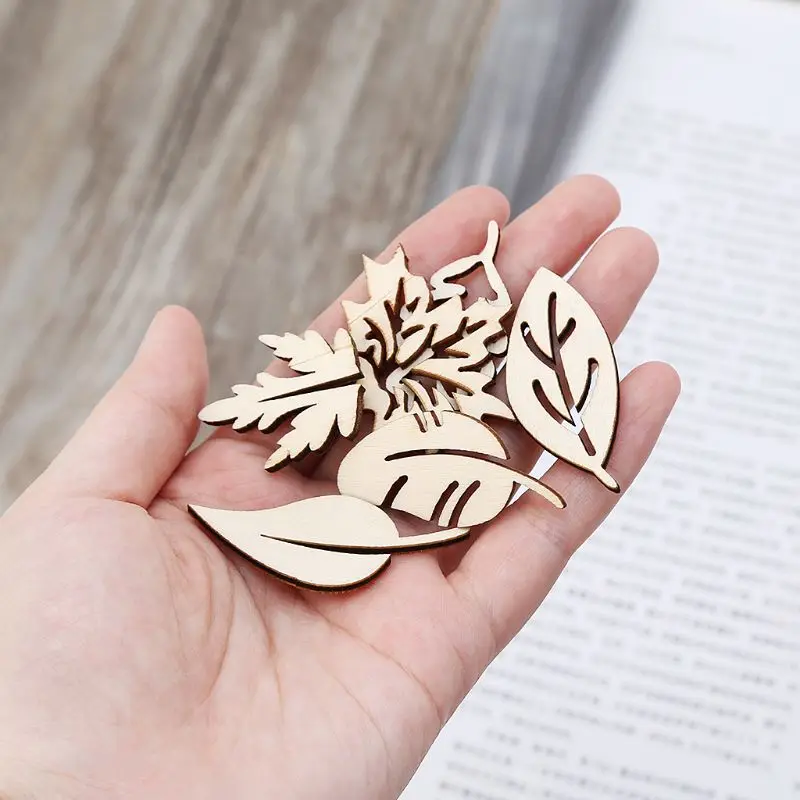 50pcs Laser Cut Wood Embellishment Wooden Leaves Shape Craft Wedding Decor 19QB|Поделки из дерева| |