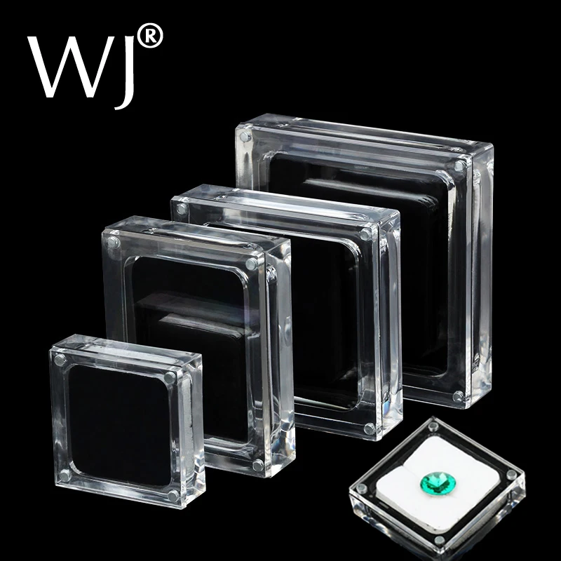 

Acrylic Glass Top Gem Box White & Black Showcase Gemstone Casket Diamond Display Stand Holder Necklace Storage Organizer Case