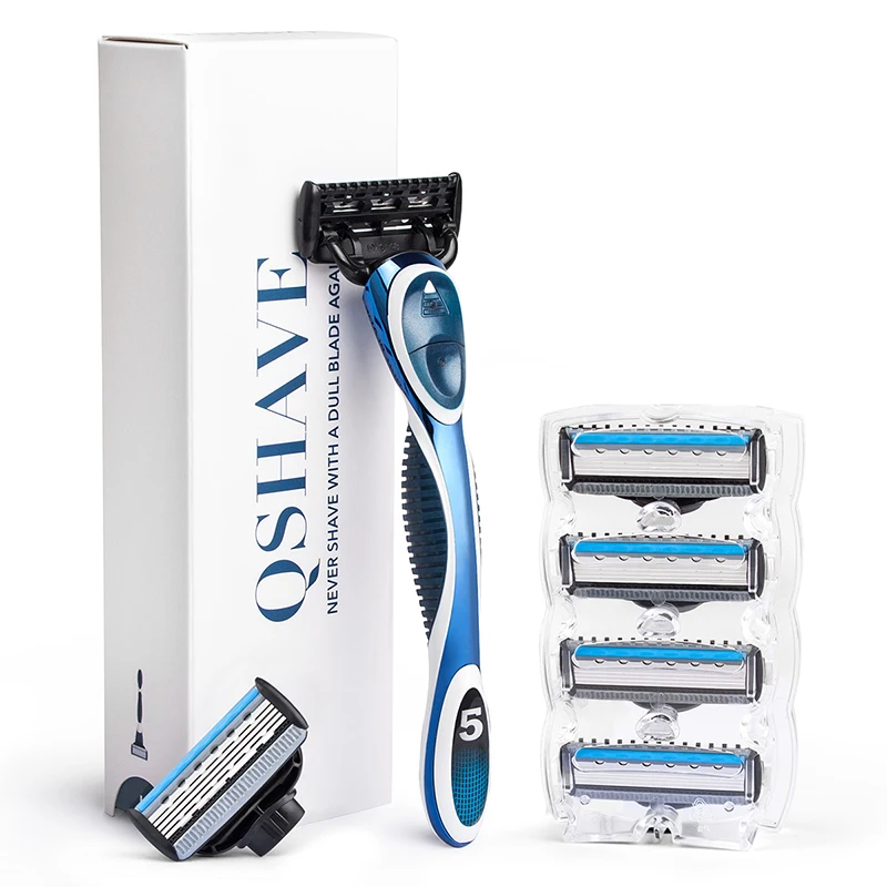 Qshave синие мужские Руководство для бритья Триммер Бритвы бритва Может Дизайн имя, 1 ручка и 6 картриджей (1 шт. X3 лезвие, 5 шт. X5 отвала) (art.: 79ad9c164) - 79ad9c164