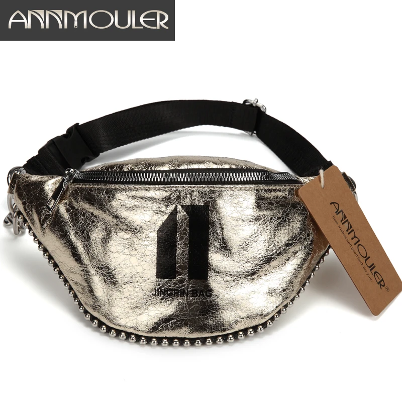 Annmouler Fashion Women Chest Bag Large Pu Leather Waist Belt Chain Fanny Pack 3 Colors Phone with Beads | Багаж и сумки