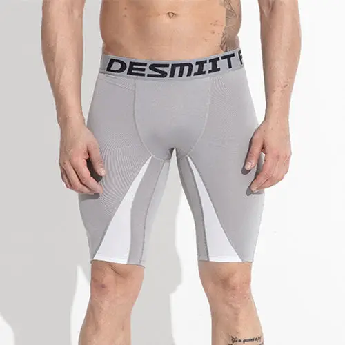 DESMIIT шорты для бега, мужские компрессионные колготки, шорты для спорта на открытом воздухе, для пробежек, фитнеса, тренажерного зала, шорты, Мужская мягкая дышащая спортивная одежда - Цвет: Light Gray