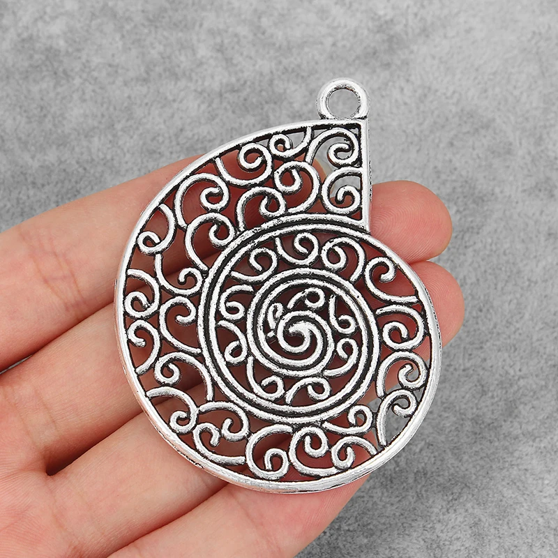 

3PCS Large Hollow Conch Snail Spiral Filigree Charms Pendants for Necklace Making Jewelry Findings 71x51mm