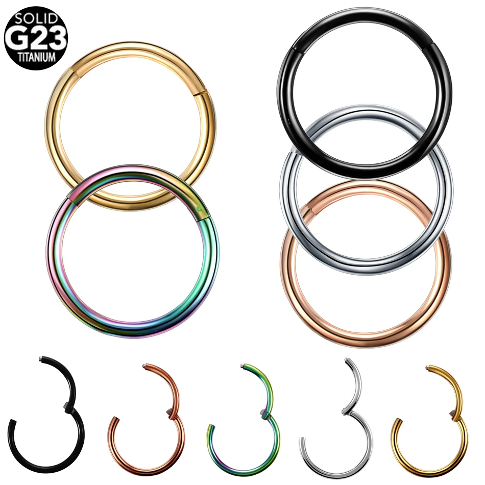 

2Pcs/lot G23 Titanium Hinged Segment Nose Ring Hoop Lip Ear Nose Septum Clip Piercing Ear Cartilage Tragus Body Piercing Jewelry