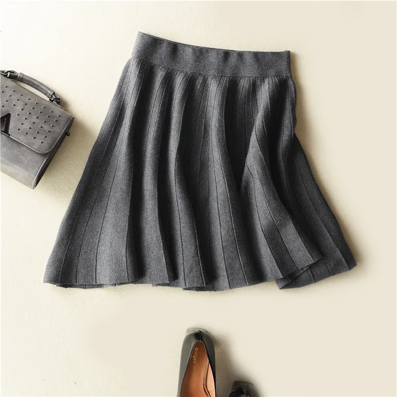 JECH New Fashion Spring Cashmere Wool Warm Women Sexy Solid Color Short Mini Skirts Pleated Winter Autumn Female Black Skirt | Женская