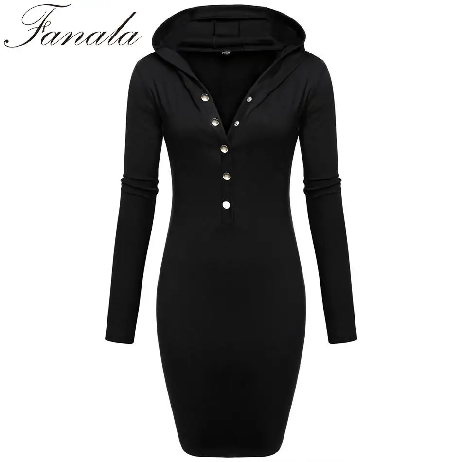 Платье Для женщин пикантные женские с капюшоном длинным рукавом Bodycon Slim Fit