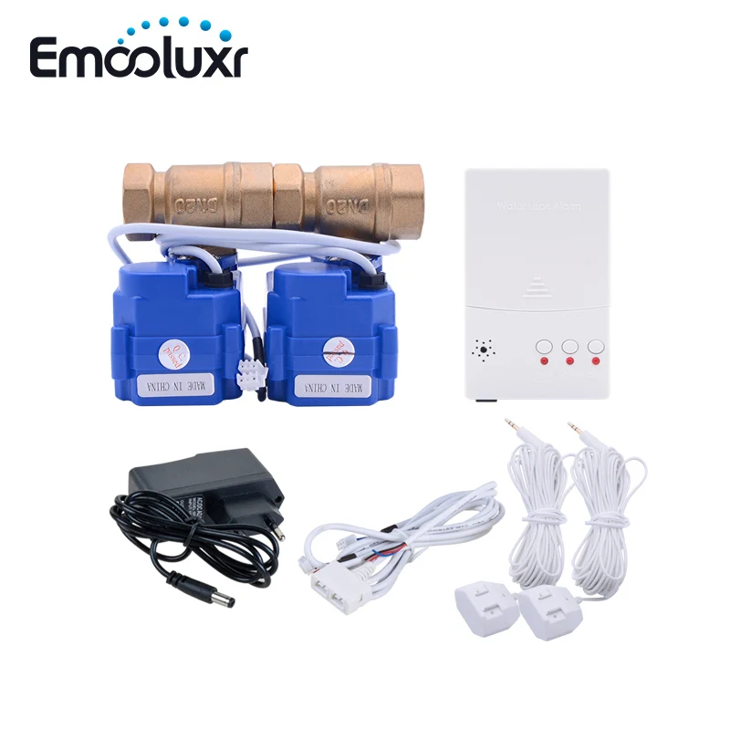 Waterpipe Water Leak Alarm Detector with 2pcs 1/2" Motorized Ball Valve and 6m Sensor Wires Free Shipping | Безопасность и