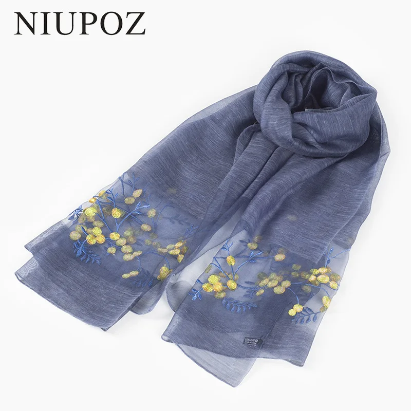 

2017 New Design Luxury Brand Women Foulard Embroidered Flower 50% Silk 50% Wool Scarf Elegant Shawl Long Wrap Hijab M210