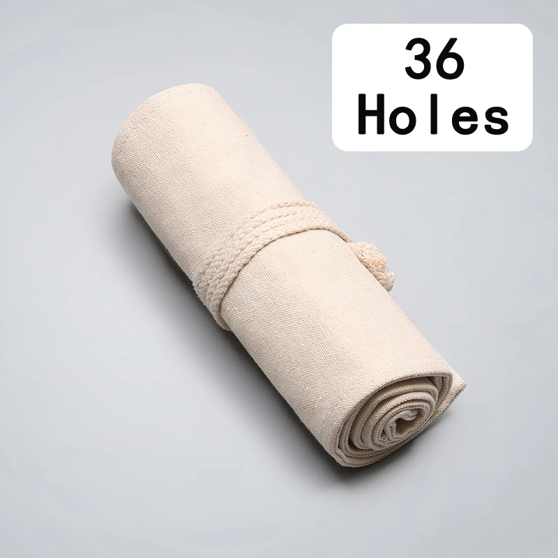 Beige 36 holes Натуральная холстяная Карандаш Чехол Roll Up ручка держатель чехол для Цветные карандаши многоцелевой Чехол арт органайзер для карандаш художника Обёрточная бумага - Цвет: Beige 36 holes