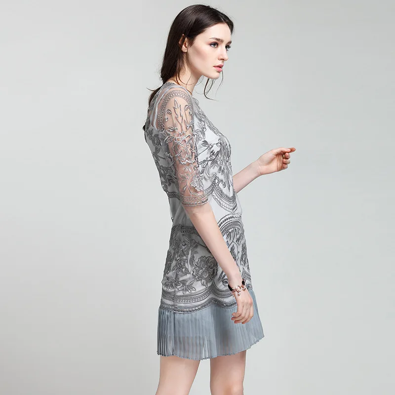 2017 новое весеннее цветочное Вышивка Королевский синий/серый/бежевый сексуальное