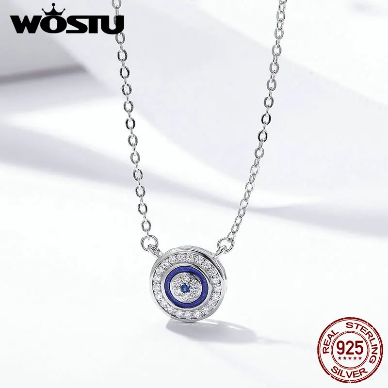 WOSTU серебро 925 пробы Lucky Blue Eye прозрачный CZ Samsara ожерелье женское роскошное