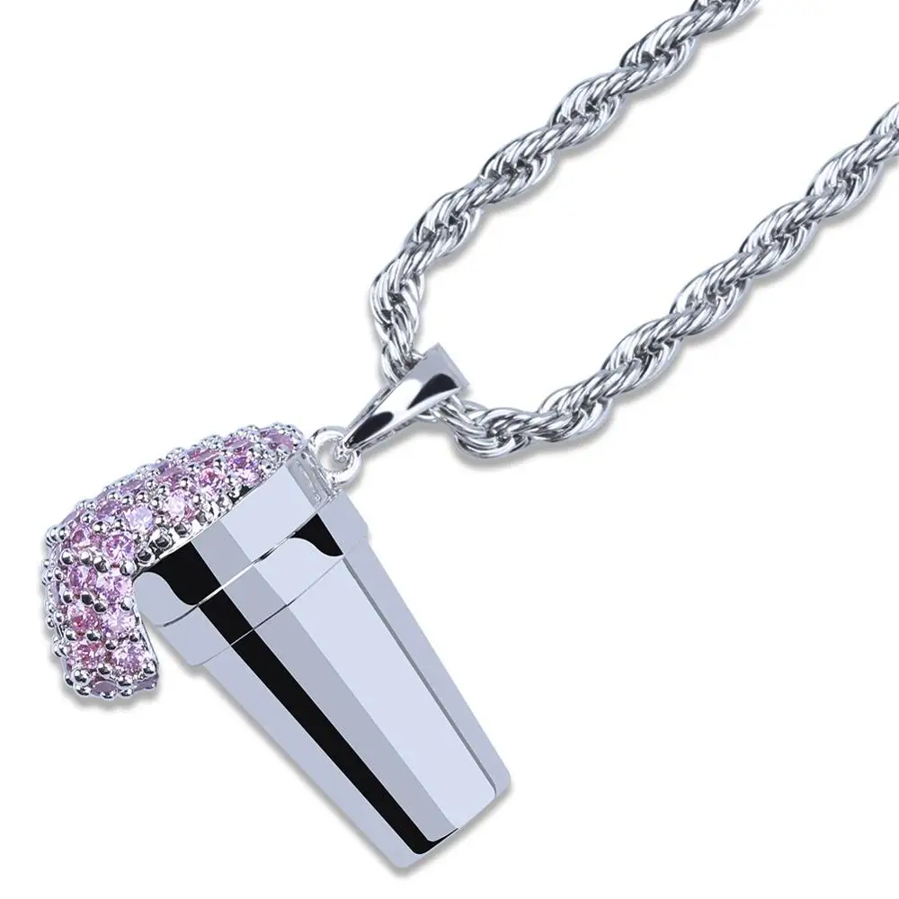 

New ice cream shape hip hop pendant Micro pave pink zircon men's and women's necklace jewelry