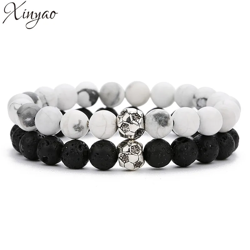 XinYao браслеты из натуральной лавы 19 см Ying Yang с бусинами сплава для футбола