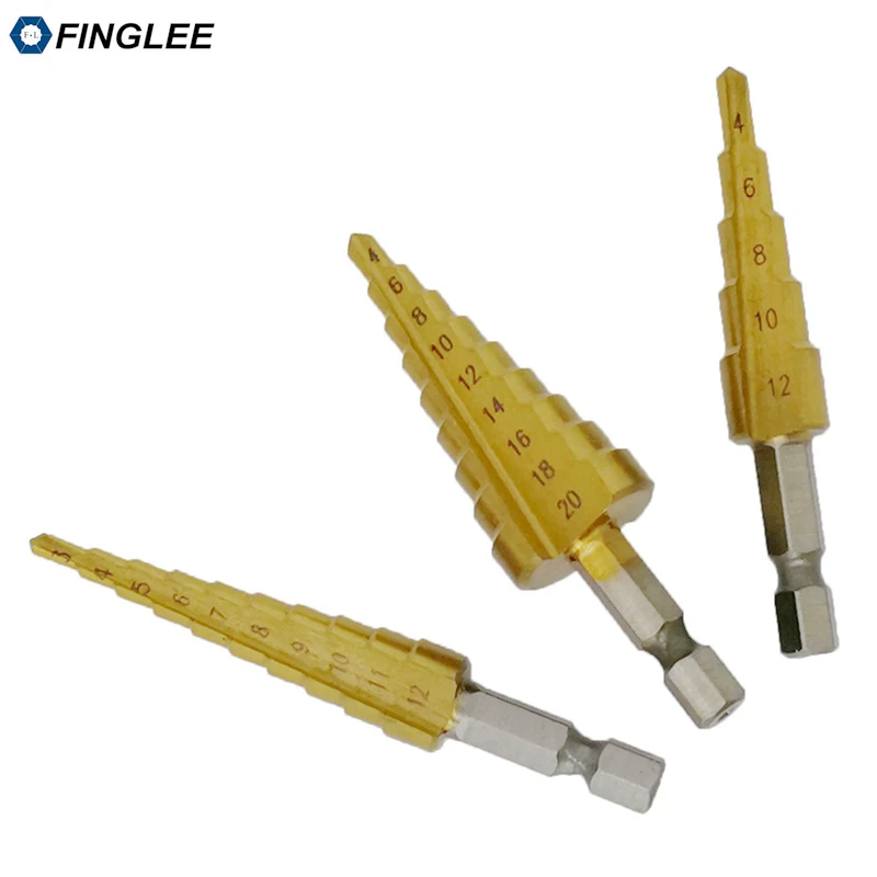 Finglee 3 шт. 1/4 &quotHSS Титан сверла шаг 12 мм 4 20 конуса Механические инструменты набор