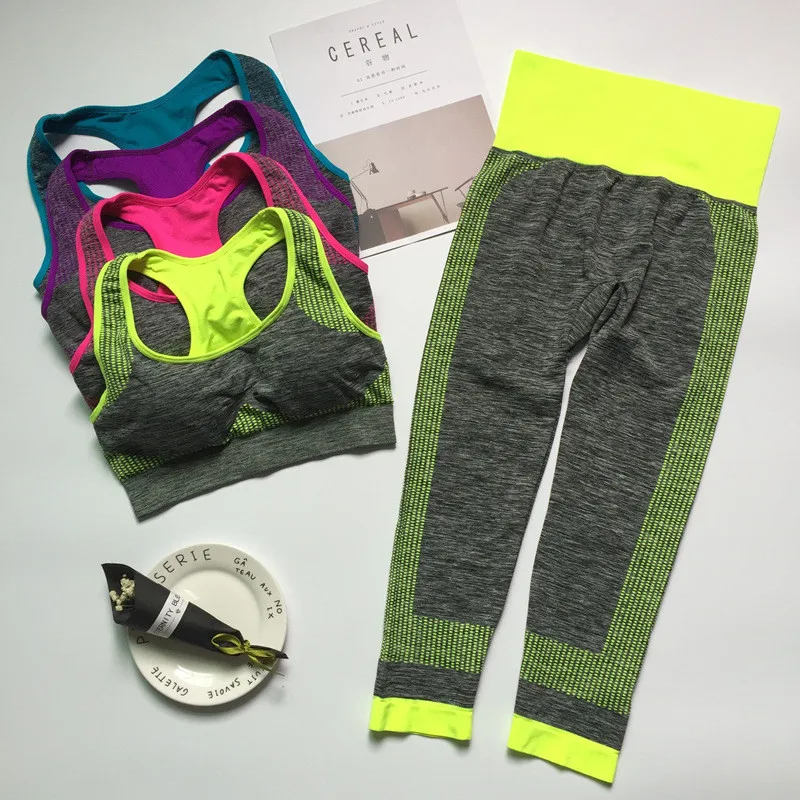 Женский спортивный костюм для йоги однотонные бесшовные леггинсы + топ с