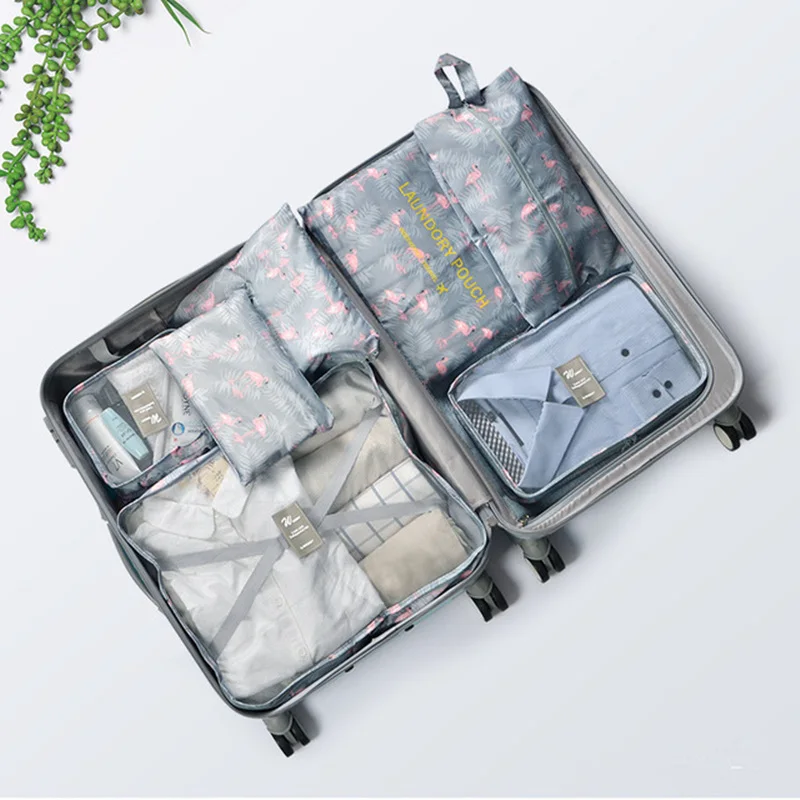 7pcs Flamingo Не пропустите Новые 7 шт./компл. путешествия Чемодан организатор мешок Для женщин большой емкости одежда организовать Для мужчин Дорожная сумка для хранения Организатор сумка - Цвет: 7pcs Flamingo