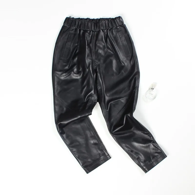 Женские шаровары из натуральной кожи винтажные повседневные брюки овечьей