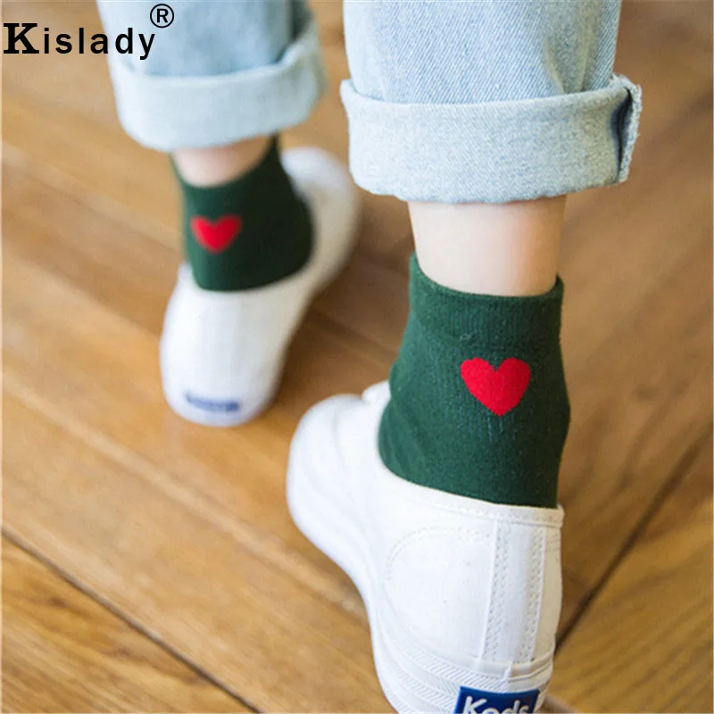 Женские корейские японские хлопковые носки Kawaii однотонные уличные с сердечками