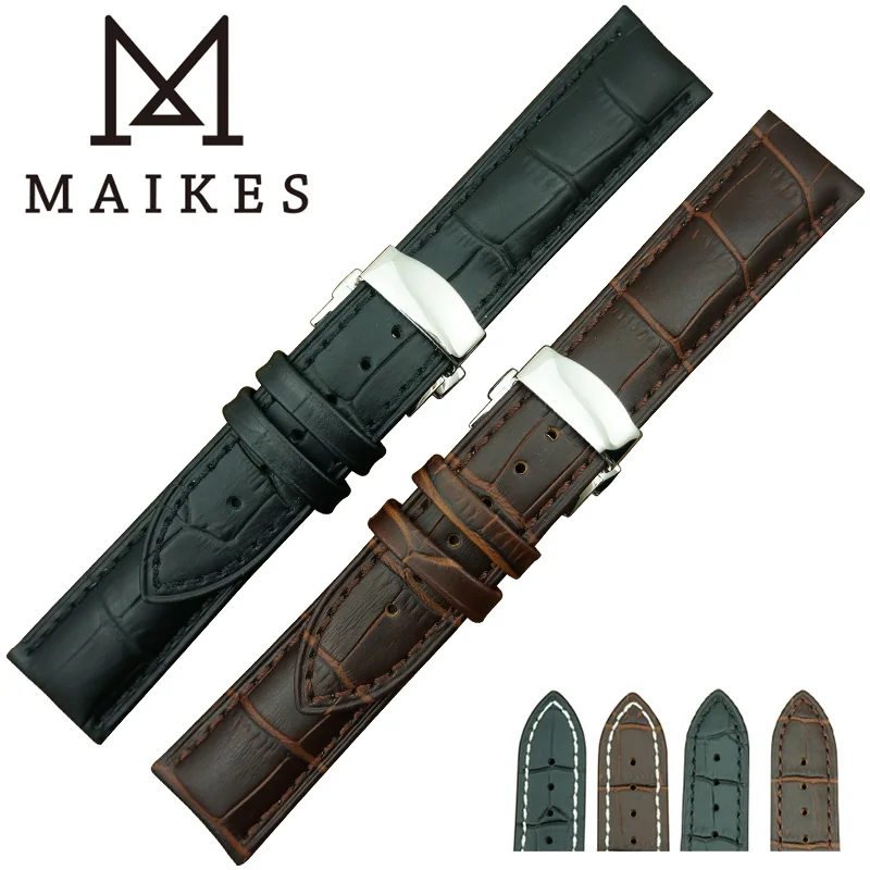 Ремешок для часов MAIKES из натуральной кожи мужчин и женщин со скрытой застежкой