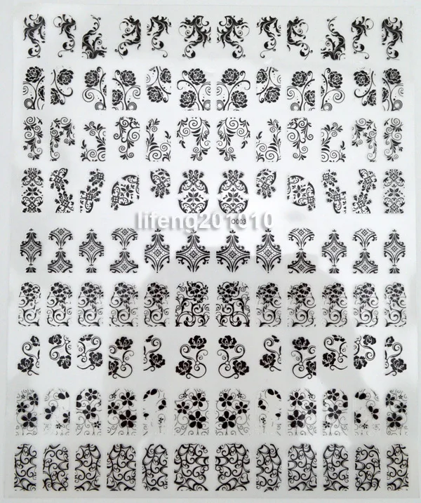 108 шт. высокое качество 3D черные цветы наклейки для дизайна ногтей инструменты