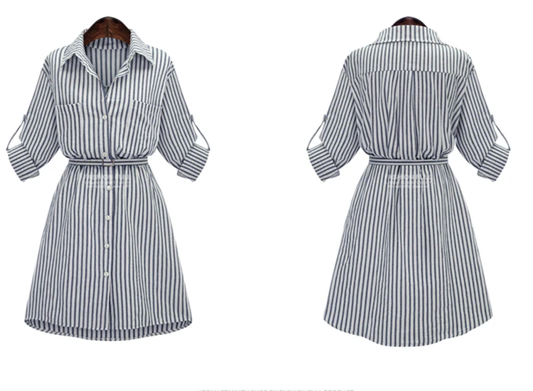 Женское платье рубашка с длинным рукавом элегантное винтажное в полоску поясом