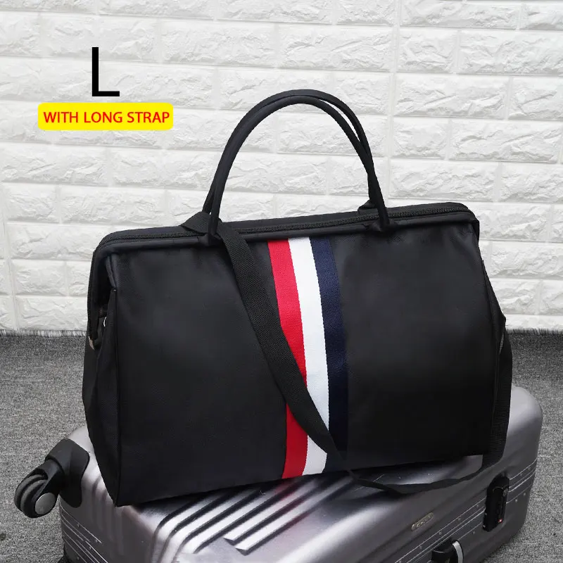 Black red L strap Женская сумка для путешествий на ночь и выходные, женская сумка в полоску, большая дорожная сумка, светильник для багажа, Мужская складная сумка для путешествий, Корейская сумка XA637WB - Цвет: Black red L strap