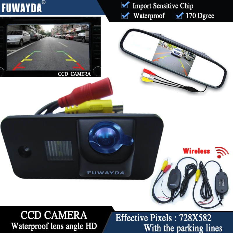 

FUWAYDA Wireless CCD Chip Car Rear View Camera for AUDI A3 S3 A4 S4 A6 A6L S6 A8 S8 RS4 RS6 Q7+4.3 Inch rear view Mirror Monitor