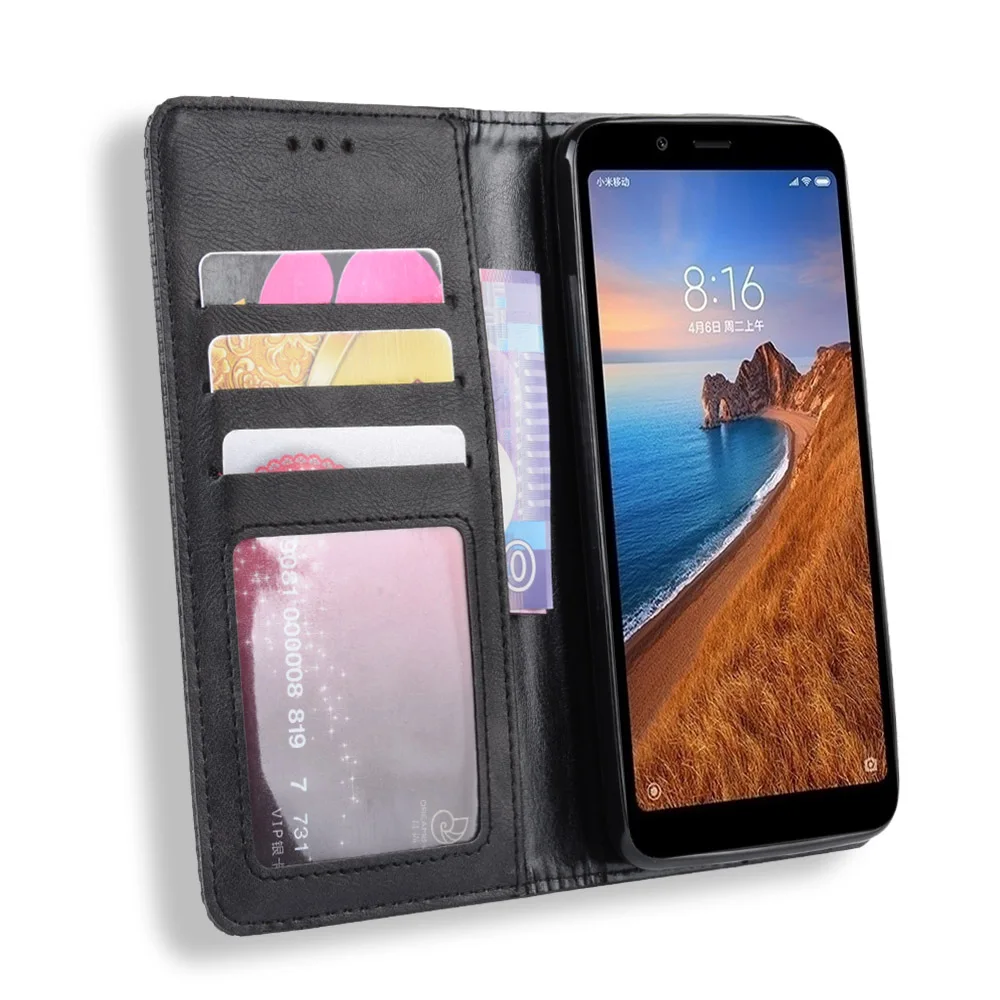 Роскошный Ретро Тонкий кожаный флип-чехол для Xiaomi Redmi 7A, чехол-подставка с магнитной книгой, чехол для Redmi 7A, чехлы для телефонов