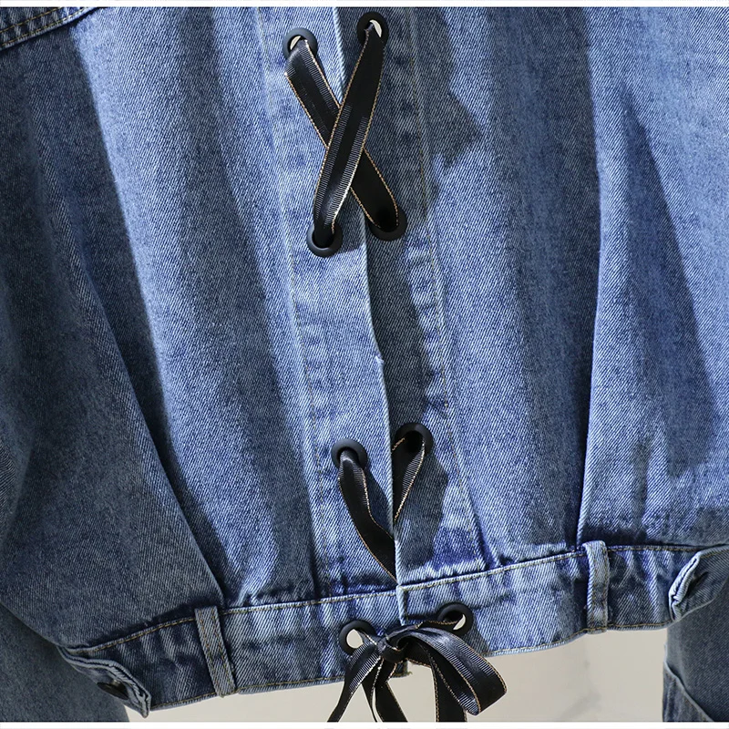 Женская джинсовая куртка с повязкой весна осень 2019 новая Корейская версия