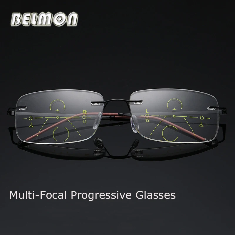 

Belmon Multi-Focal Progressive Reading Glasses Men Women Rimless Presbyopic Male Diopter Eyeglasses +1.0+1.5+2.0+2.5+3.0 RS792