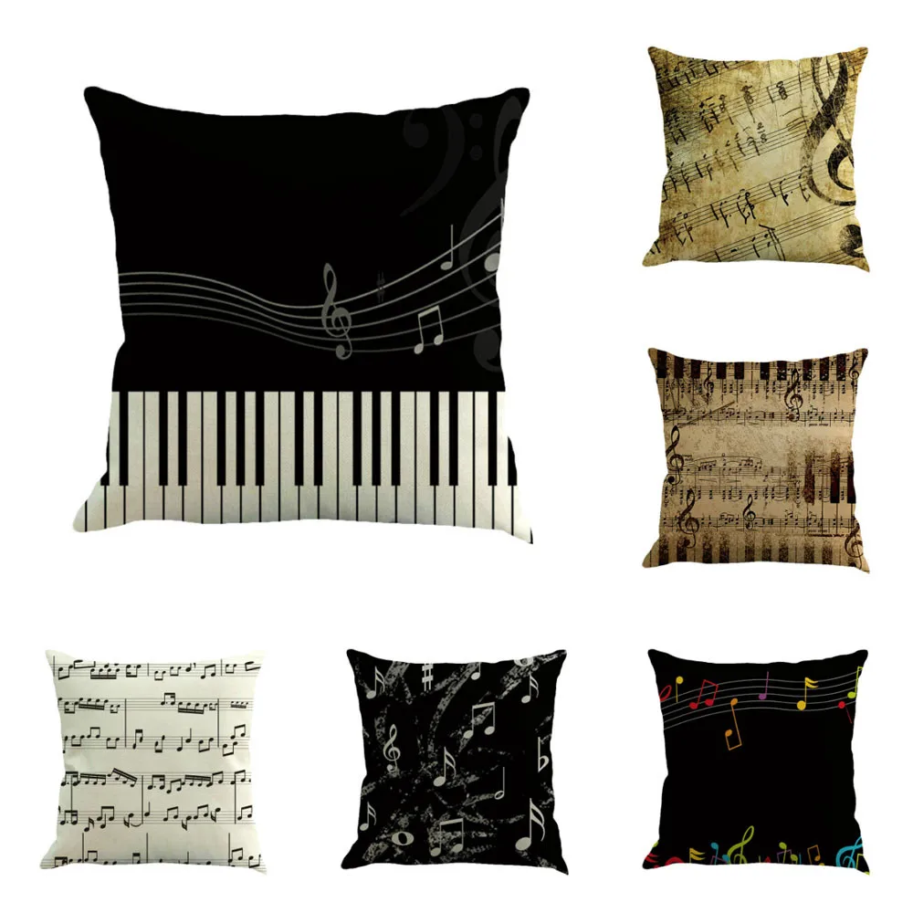 

45*45cm Classic Retro Musical Note Painting Cushion Cover Linen Cotton Decorative Pillowcase Sofa Waist Flax Throw Pillow Cover