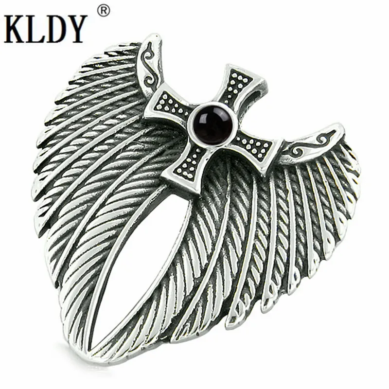 Кулон KLDY из нержавеющей стали с крыльями ангела амулет Имитация черного оникса
